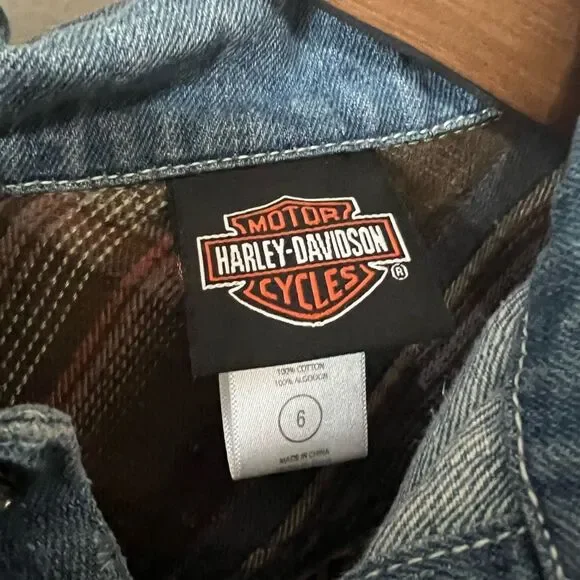Vintage Harley-Davidson Kids Embroidered Denim Jacket Sz6 Bikercore Streetwear - Picture 5 of 8